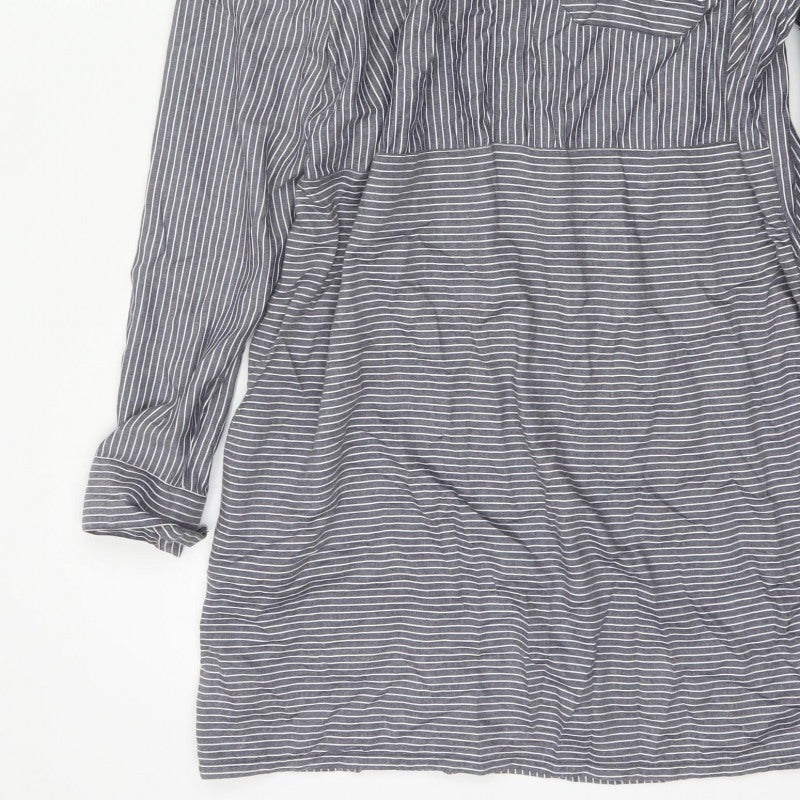 Warehouse Women Grey Stripe Shirt Dress UK 16 Collared Long Sleeve