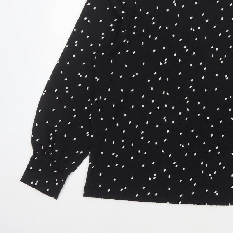 M&S Women Black Polka Dot Size 14 Balloon Sleeve Blouse