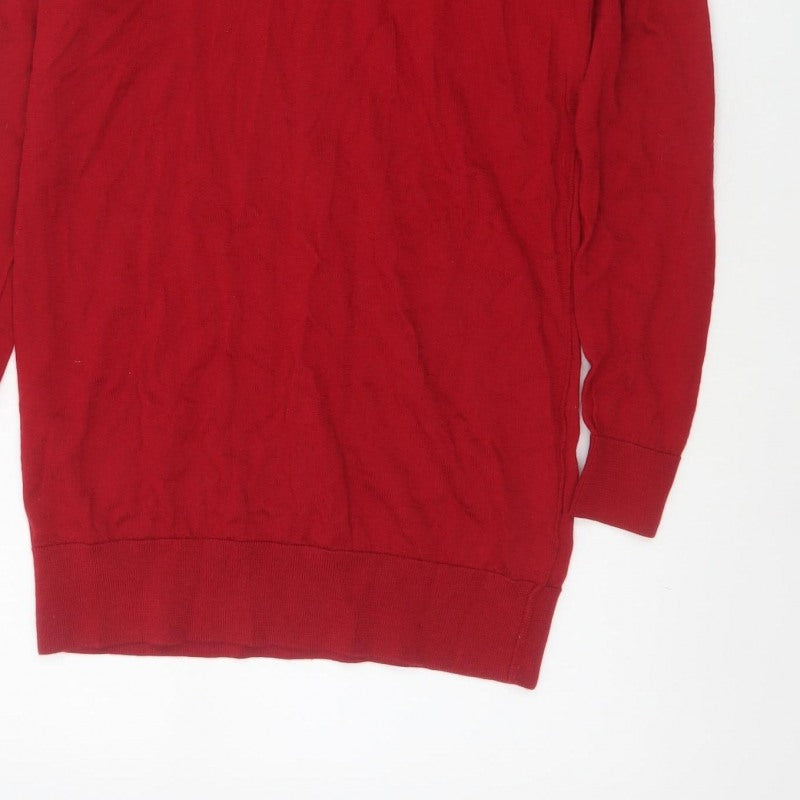 Next Women’s Red Size 10 Merino Wool V-Neck Long Sleeve Tunic Jumper