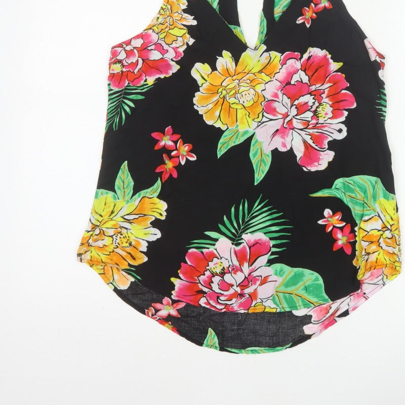 Old Navy Women Black Floral Keyhole Tank Top Size S UK 10