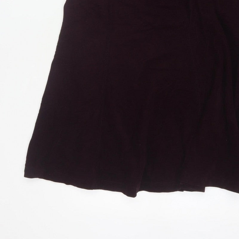 Marks & Spencer Women Purple UK 14 Long A-Line Cotton Velvet Skirt