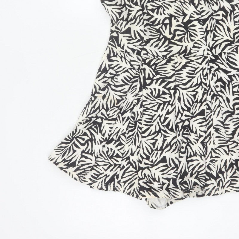 Topshop Women Black Ivory UK 10 Zebra Print Sleeveless Playsuit