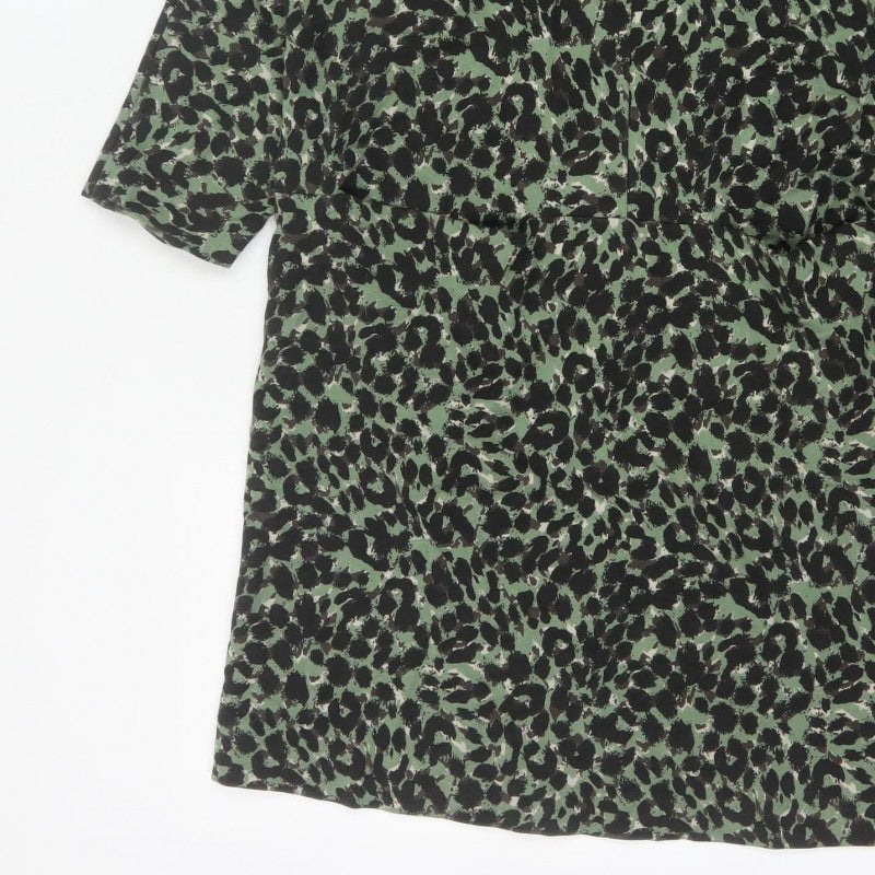 Masai Women Green Leopard Print Jersey Shift Dress M V-Neck