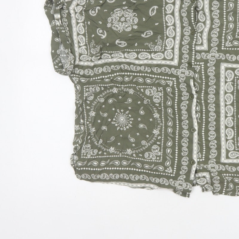 New Look Women Green Paisley Short Sleeve Tall UK 16 Button-Up Shirt