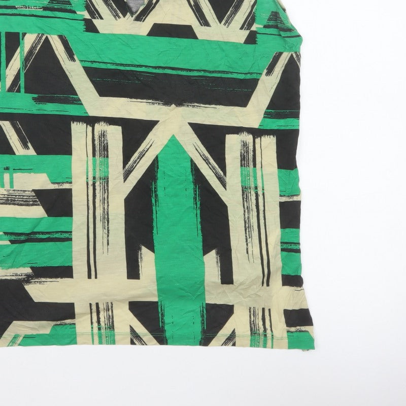 Jaeger Women Green Geometric Lyocell Sleeveless V-Neck Tunic Blouse L
