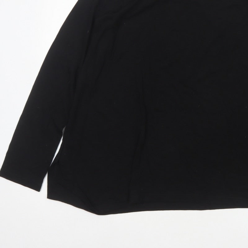 UNIQLO Women Black M Basic V-Neck Long Sleeve Lyocell Blouse