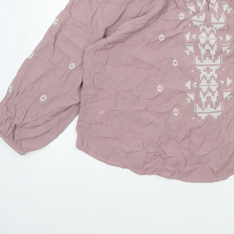Cotton Traders Women Pink UK 18 Boho Embroidered Geometric Tunic Blouse