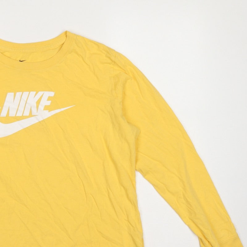 Nike Women Yellow XL Logo Long Sleeve Crew Neck Cotton T-Shirt