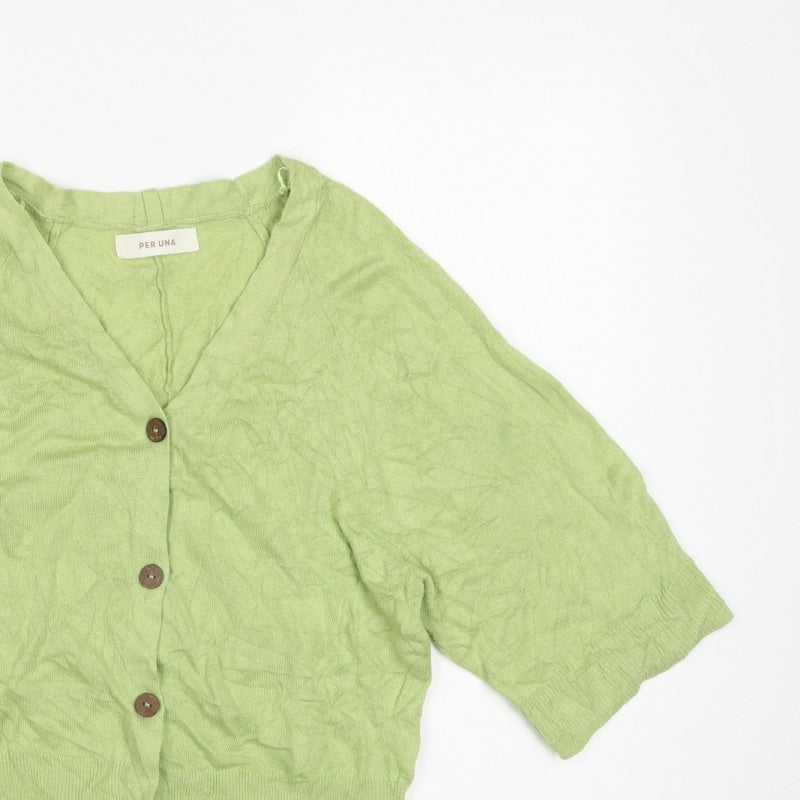 Per Una Women Green Linen Lyocell V-Neck Button Cardigan Size S