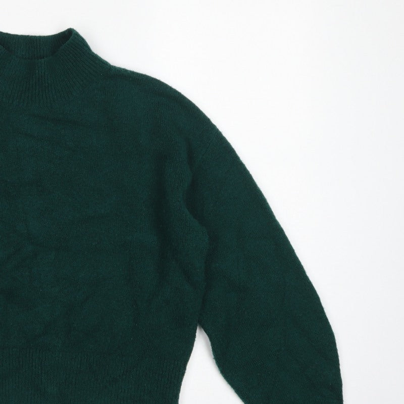 & Other Stories Women Green XS Pullover Mock Neck Balloon Sleeve Knit Jumper