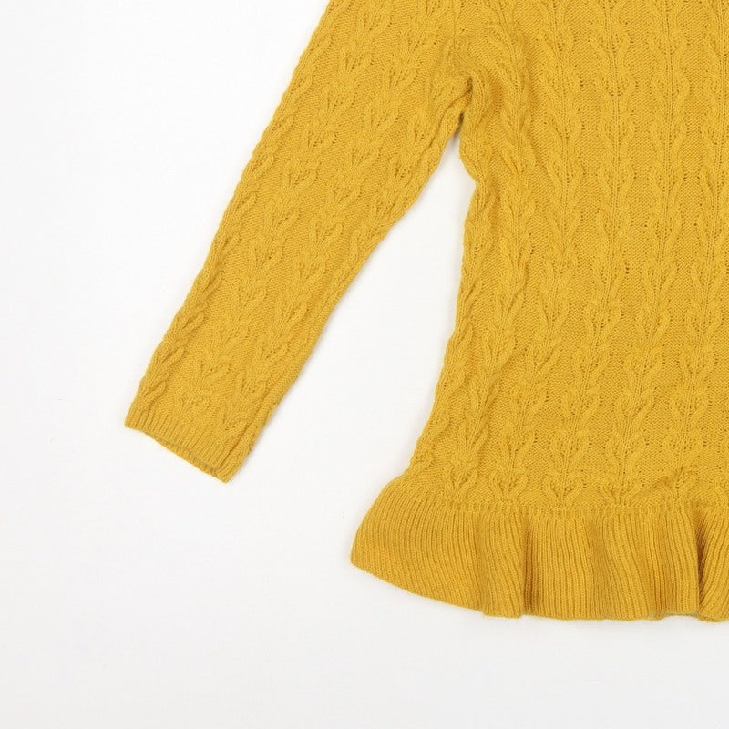 Miss Selfridge Women Yellow UK 12 Cable-Knit Round Neck Peplum Jumper
