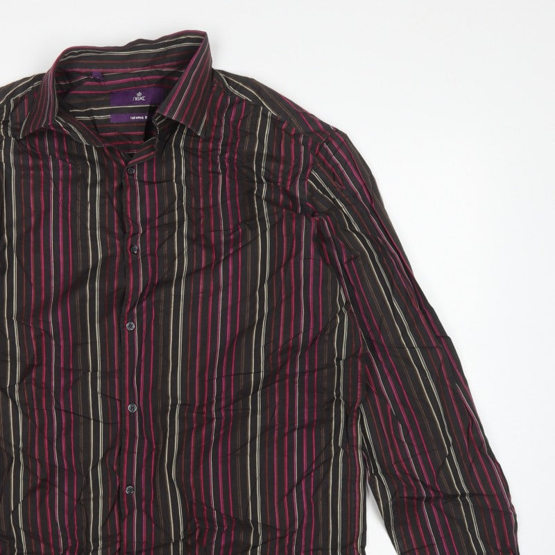 Next Men Black Pink Stripe Tailored Fit Shirt 16.5 Long Sleeve