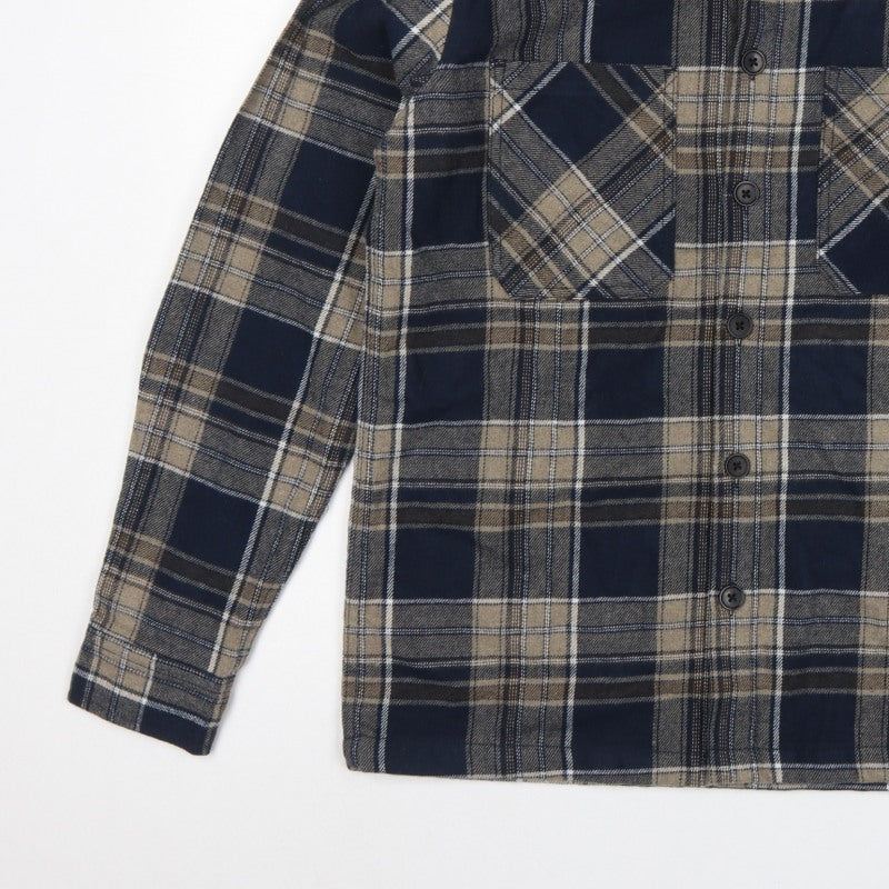 Additional view of Easy Men's Blue Plaid Flannel Button-Up Shirt, size S, Long Sleeve