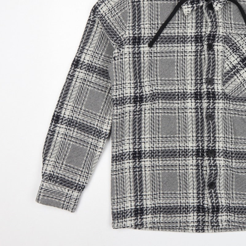 Easy 1973 Mens Grey Check Hooded Shacket Jacket Size S