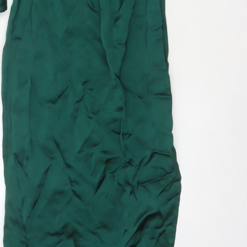 Zara Women Green XS Asymmetric One Sleeve Satin Maxi Party Dress