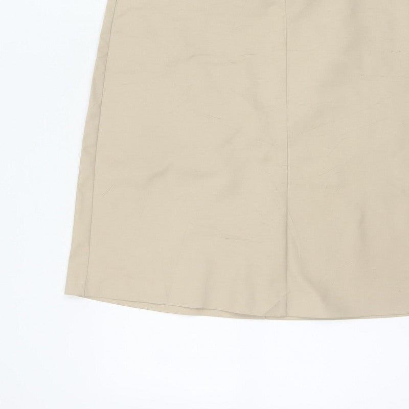 Autograph Women Beige UK 10 A-Line Midi Skirt Belted Cotton