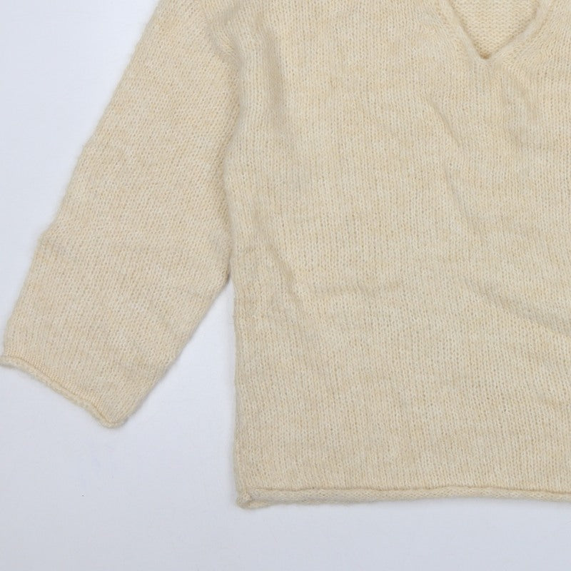 ASOS Design Women Ivory S V-Neck Relaxed Knit Jumper Dolman Sleeves