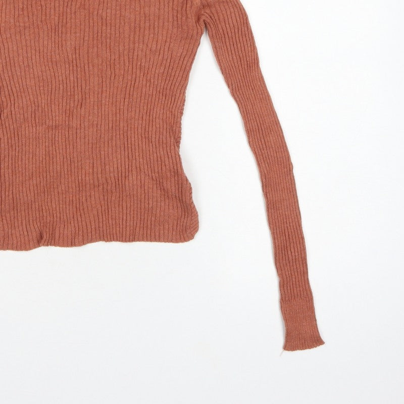 Aeropostale Women's Orange XS Ribbed Knit Long Sleeve Pullover Jumper