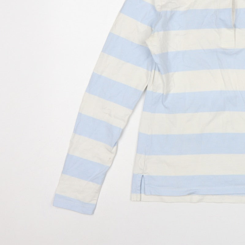 Tommy Hilfiger Women Blue White M Striped Long Sleeve Basic Polo Top