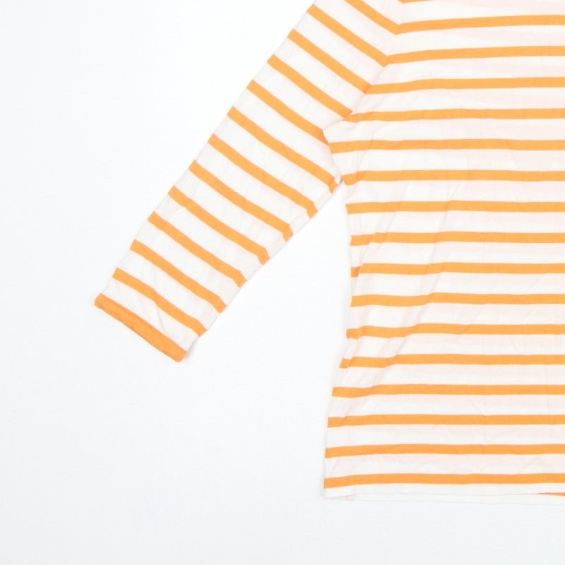Jasper Conran Women Orange White Striped Jersey Top Size 16 3/4 Sleeve