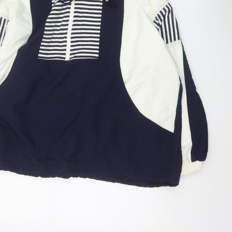 St Michael Women’s Navy Blue Stripe Hooded Half Zip Jacket UK 16