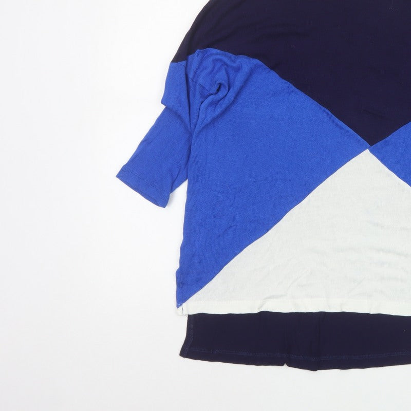 Stradivarius Women’s Blue Navy White S Geometric 3/4 Sleeve Jumper