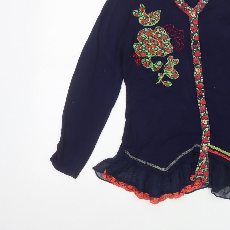 Joe Browns Women’s Blue Floral Trim Embroidered Tunic Blouse UK 14