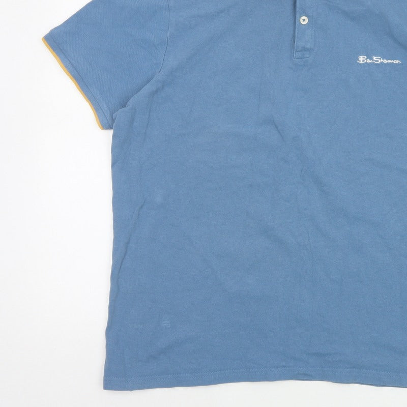 Ben Sherman Men's Blue XL Cotton Piqué Logo Polo Shirt Contrast Trim