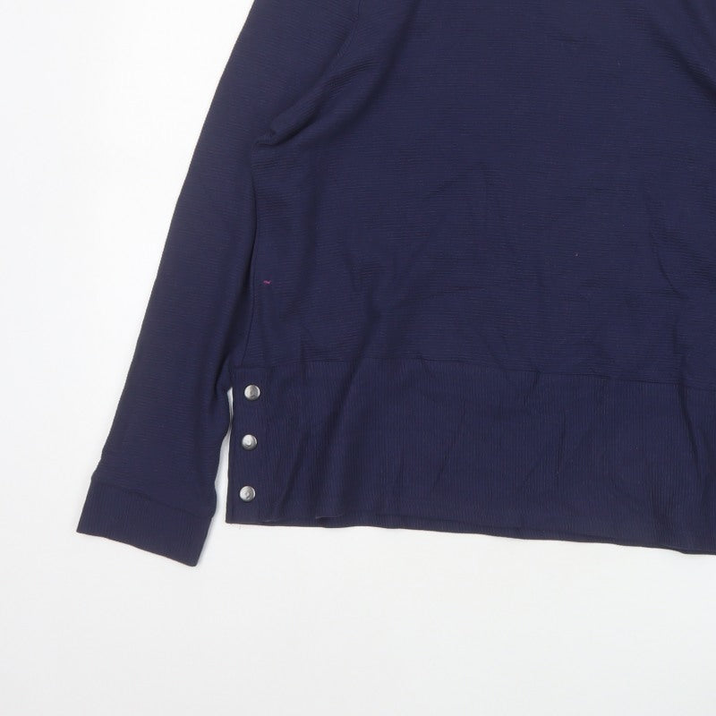 Bonmarché Women’s Blue Size 14 Basic High Neck Long Sleeve Button Blouse