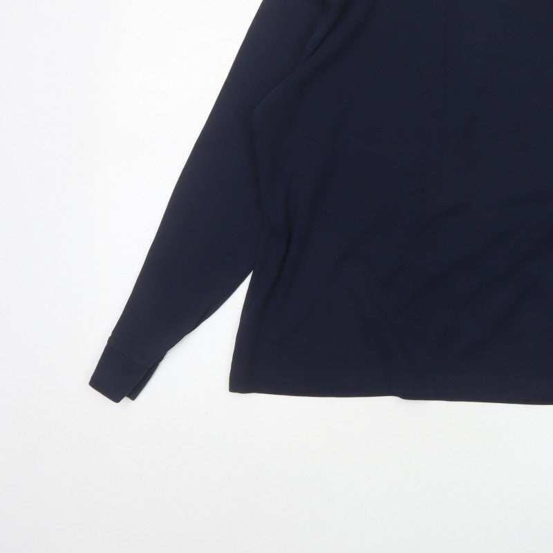 Lands' End Women's Blue M Basic Cotton Mock Neck Long Sleeve T-Shirt
