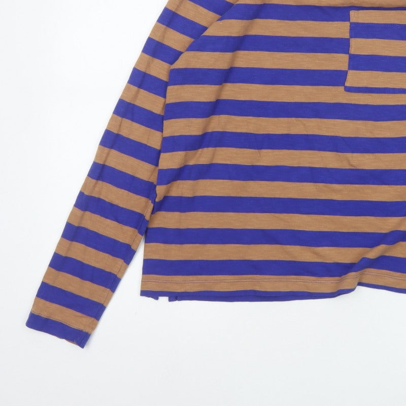 Marks and Spencer Women Blue Brown Stripe Size 14 Long Sleeve T-Shirt