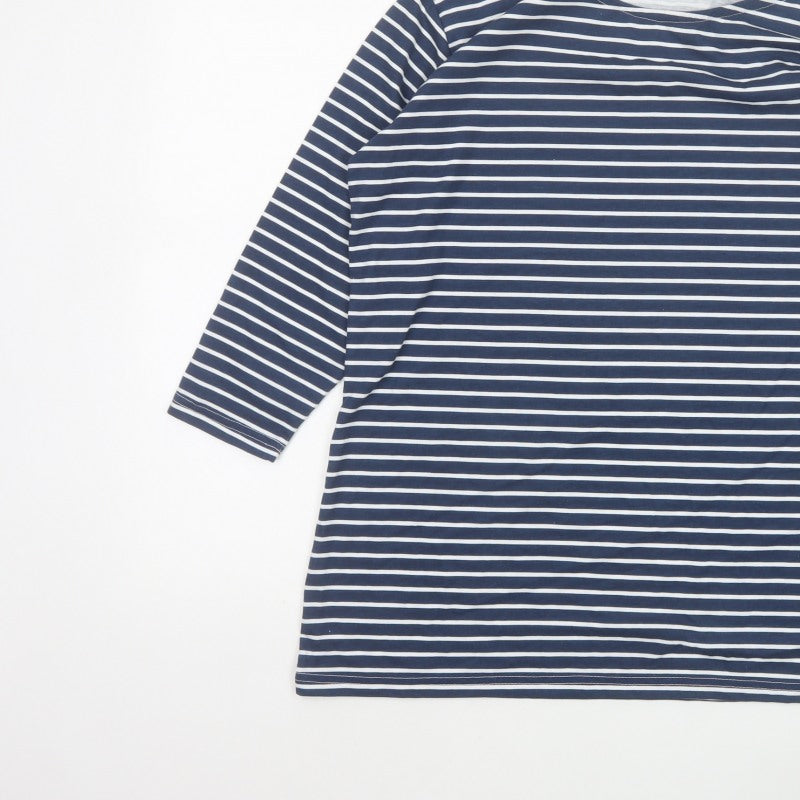 Emreco Women’s Blue White Striped Jersey Scoop Neck Top Size 16