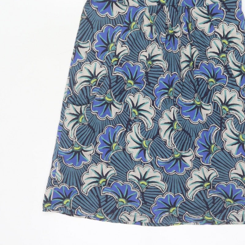 White Stuff Women Blue Floral V-Neck Fit & Flare Dress UK 8