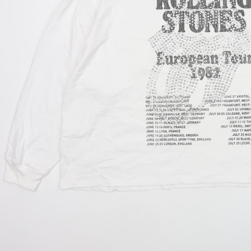Rolling Stones Women White XL Long Sleeve Cotton Rhinestone Tour T-Shirt