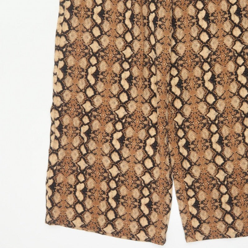 M&S Women Brown Snake Print Wide Leg Cropped Trousers UK 18 Short