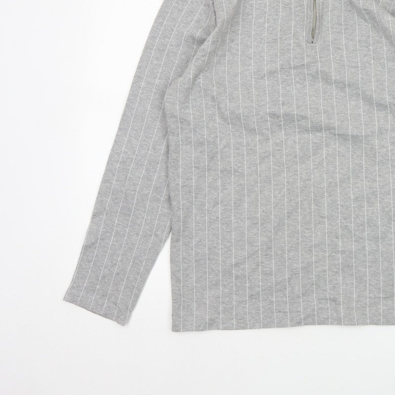 Topman Men Grey Pinstripe Quarter Zip Mock Neck Sweatshirt M