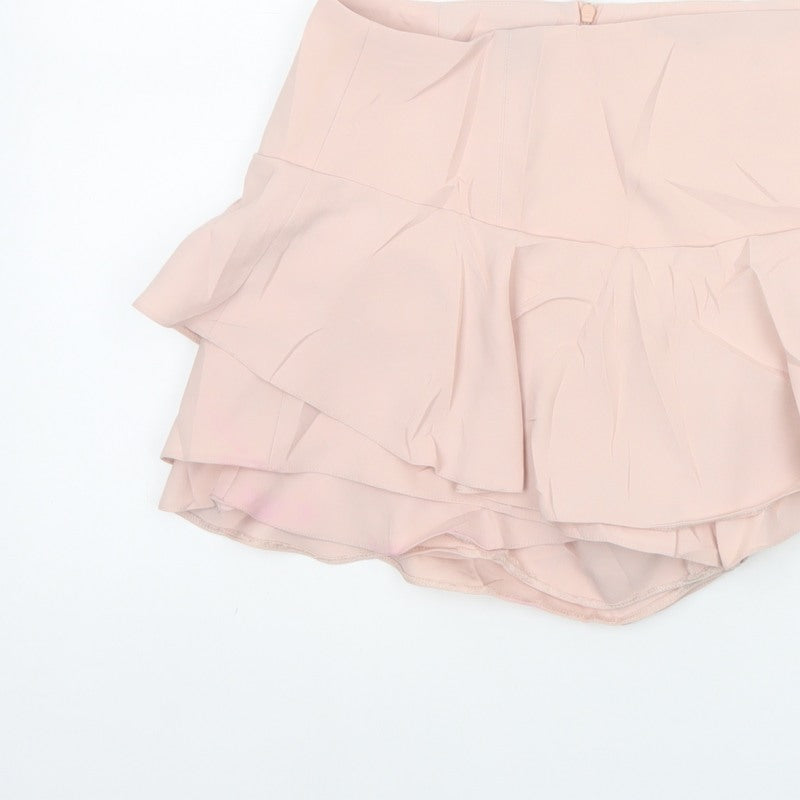 Zara Woman Pink UK 12 Layered Ruffle Skater Mini Skirt