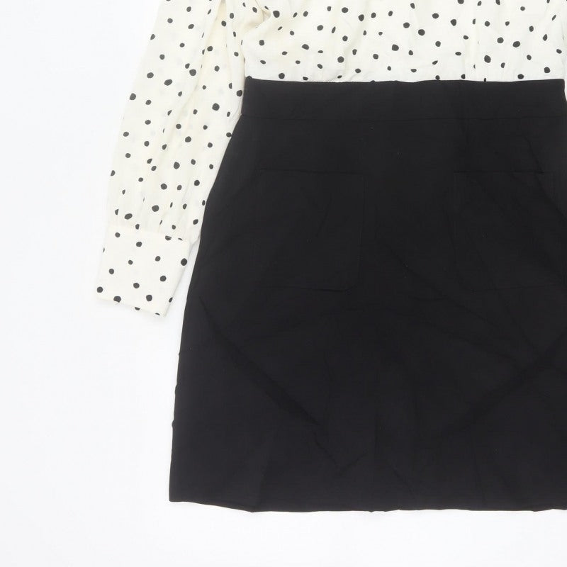 Oasis Women Multicoloured UK 10 Polka Dot Pencil Dress Long Sleeve