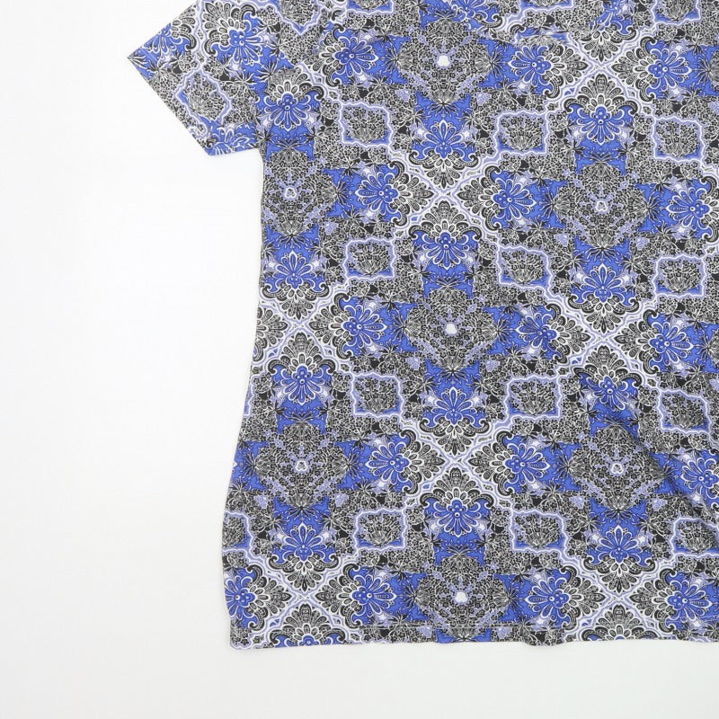Anthology Women Blue Floral Cotton Tunic Blouse UK 14 Short Sleeve