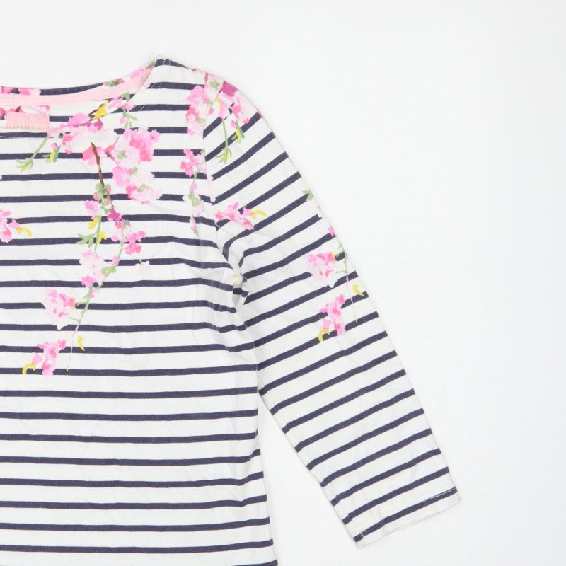 Joules Women Multicoloured UK 8 Floral Striped Cotton Long Sleeve T-Shirt