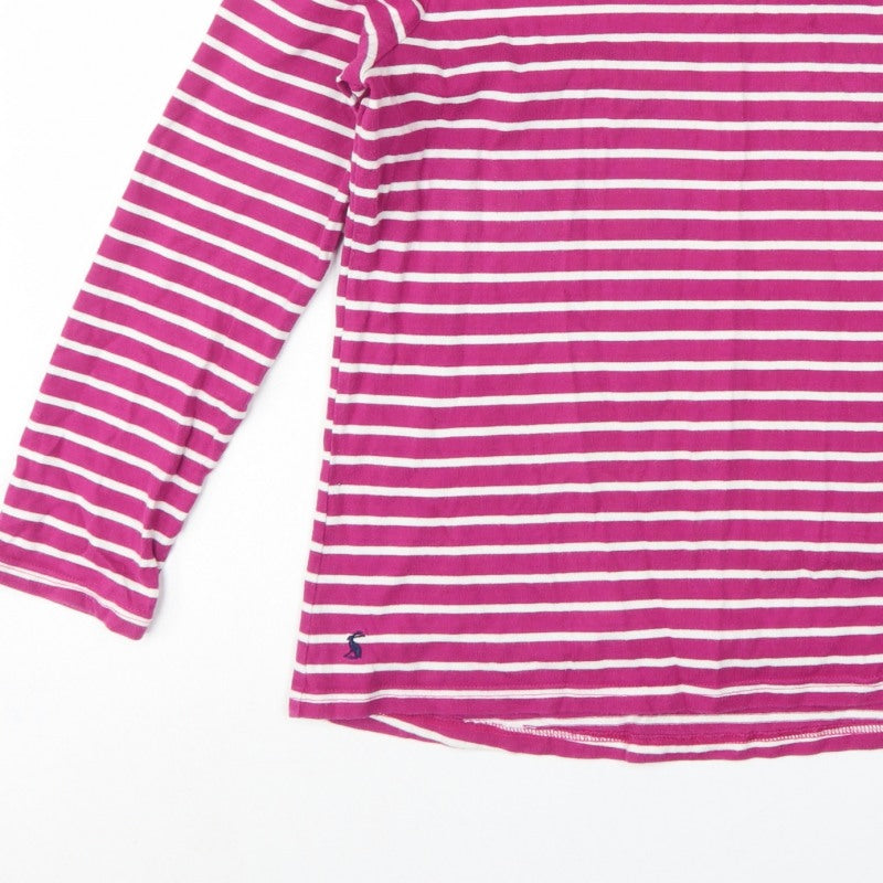 Joules Women Pink White Striped UK 16 Basic Boat Neck Long Sleeve T-Shirt