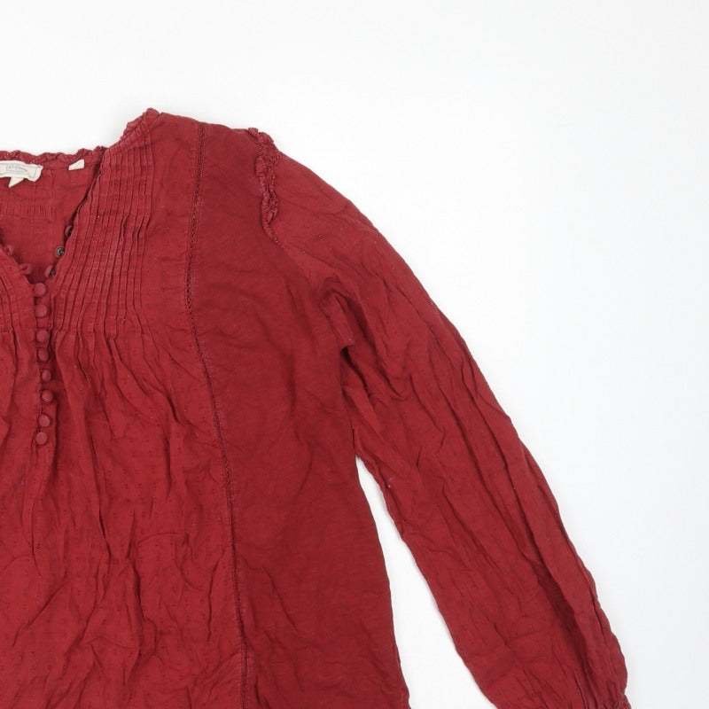 FatFace Women's Red UK 14 Cotton Pintuck Button Tunic Blouse