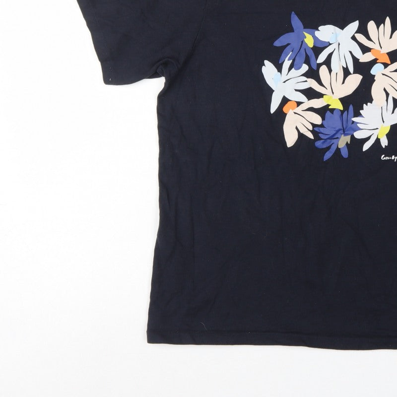 Uniqlo UT Women Black L Cassie Byrnes Floral Cotton Graphic T-Shirt