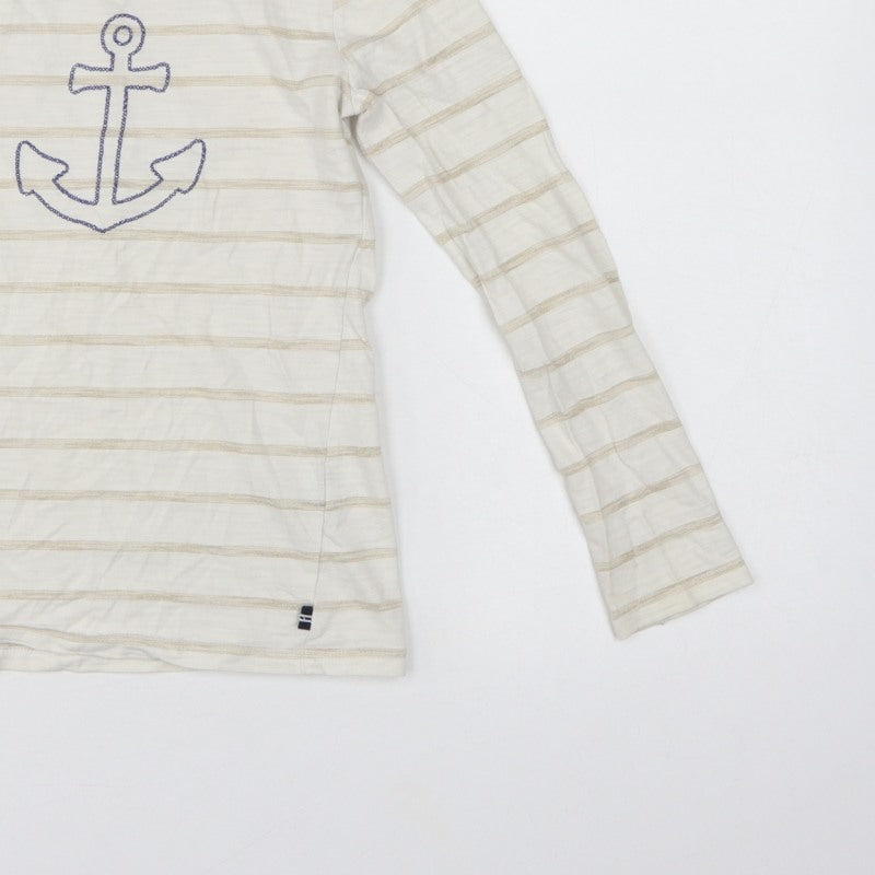 Nautica Girls Ivory Striped Anchor Long Sleeve Basic T-Shirt Size 8 Years