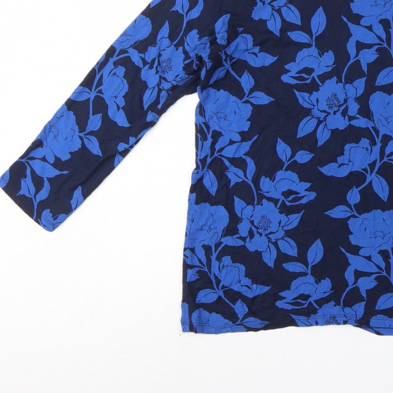 Crew Clothing Company Women Blue Size 12 Floral 3/4 Sleeve Blouse
