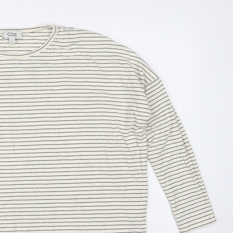COS Women Ivory Navy Striped S Relaxed Long Sleeve Jersey T-Shirt
