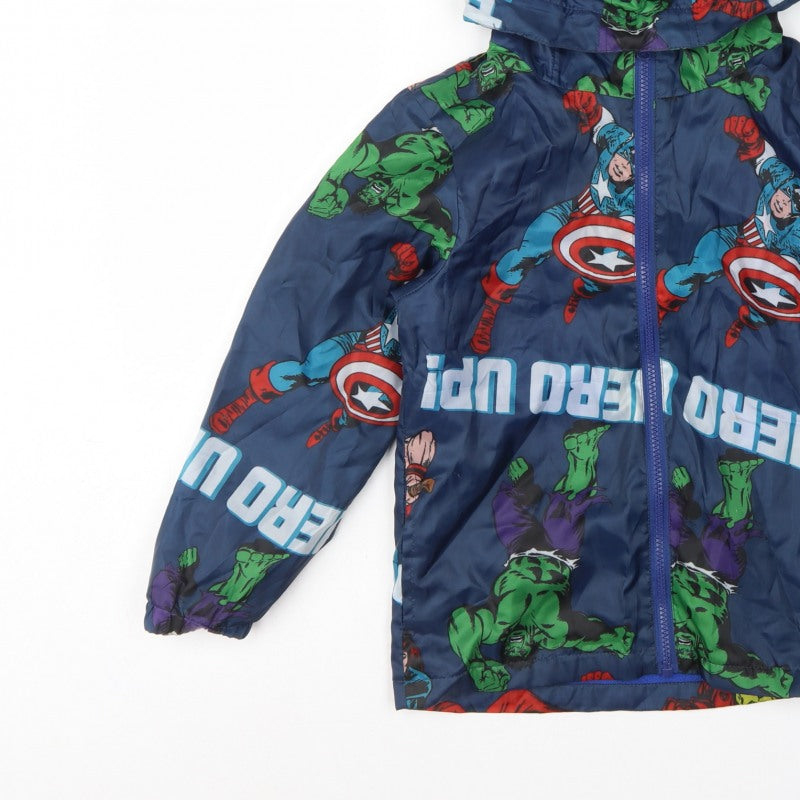 Marvel Boys Blue 7-8 Years Superhero Hooded Padded Zip Jacket