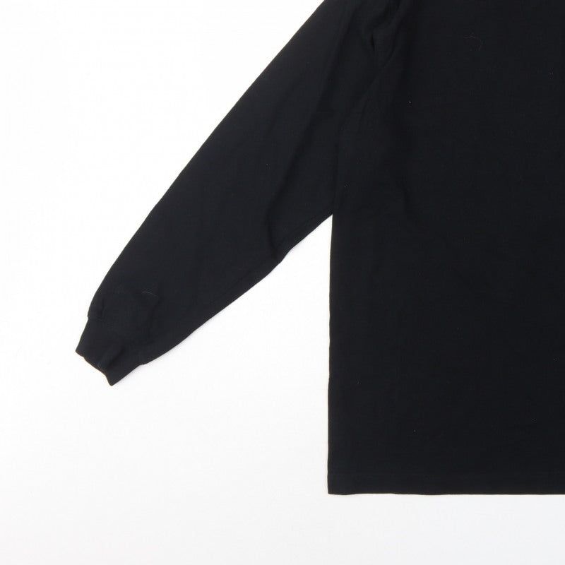 Cotton Traders Men’s Black M Long Sleeve Mock Neck Cotton T-Shirt Logo