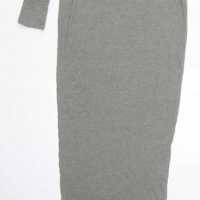PrettyLittleThing Women Grey UK 6 One Shoulder Rib Knit Bodycon Maxi Dress