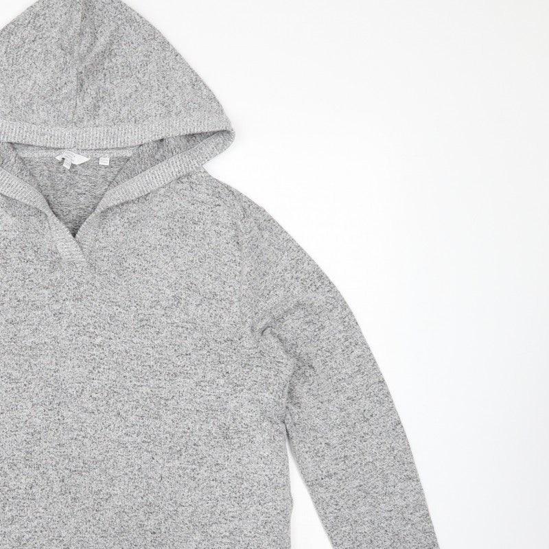 FatFace Women Grey Marl Hooded Pullover Sweatshirt UK 12 V-Neck
